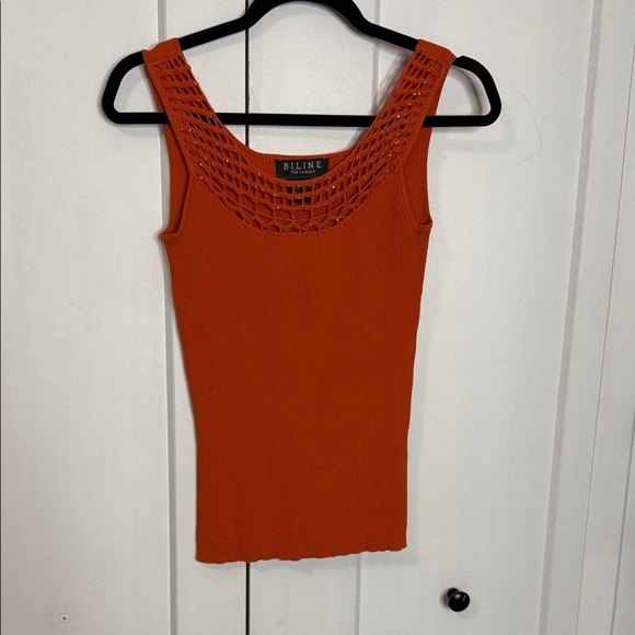 Biline for Canada Tops - Biline for Canada | Small | Women's Orange Ribbed Sleeveless Top - with beading